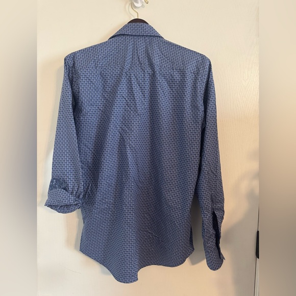 Bugatchi Button Down Shaped Fit Cotton Shirt Size Small Navy Print 100% cotton - Picture 2 of 10